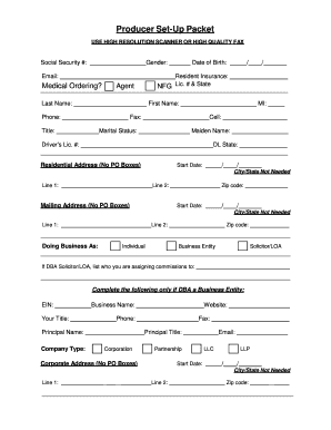 Producer Set-Up Packet