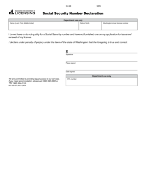 Washington Social Security Number Declaration