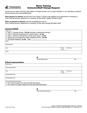 Driver Training Instructor Staff Change Request