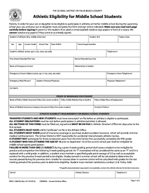 Florida Middle School Athletic Eligibility Form