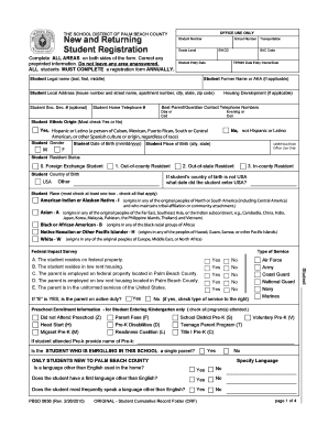 Palm Beach County Student Registration Form