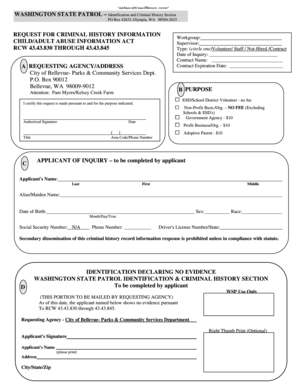 Washington State Criminal History Request Form
