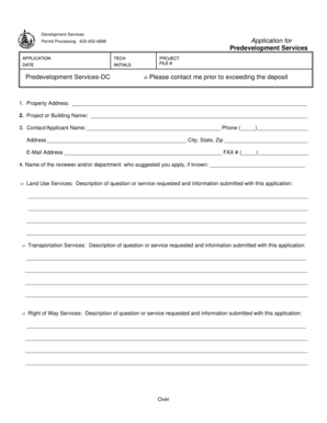 Predevelopment Services Application
