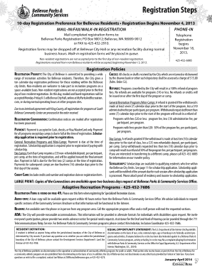 Bellevue Parks Registration Form