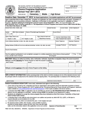 Palm Beach County School Choice Programs Application