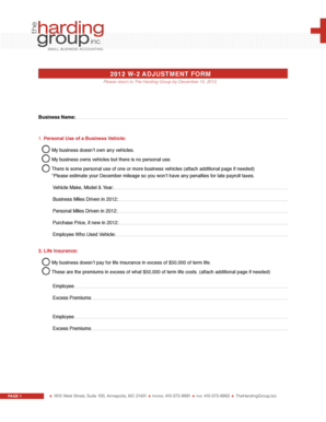 2012 W-2 Adjustment Form