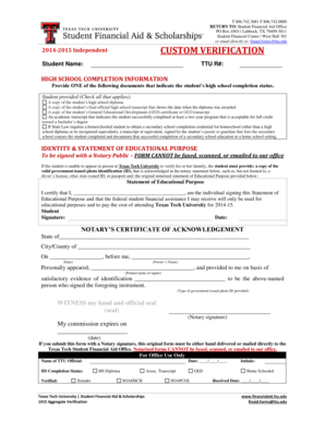 Texas Tech University Independent Verification Form