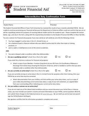 Veteran/Active Duty Confirmation Form