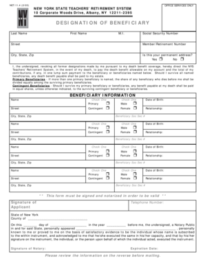 New York State Teachers' Retirement System Beneficiary Designation