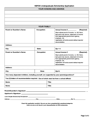 NSPDK Undergraduate Scholarship Application