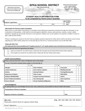 Student Health Information Form