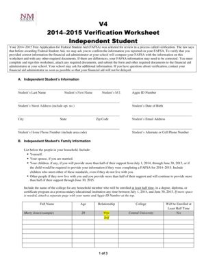 2014–2015 Verification Worksheet