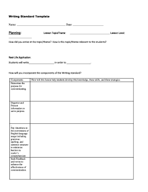 Writing Standard Lesson Planning Template
