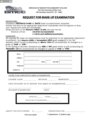Manhattan Community College Make-Up Exam Request