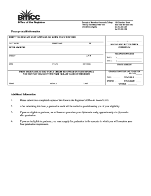 BMCC Graduation Application Form