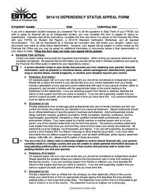 2014/15 Dependency Status Appeal Form