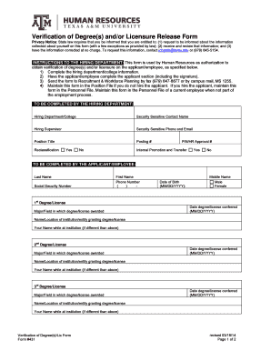 Verification of Degree(s) and/or Licensure Release Form