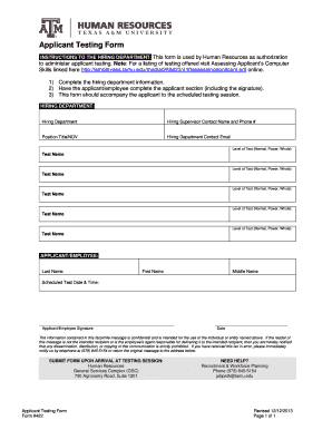 Applicant Testing Form
