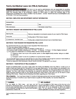 Leave form template pdf - FMLA Cover Letter - Human Resources - Texas AampM University