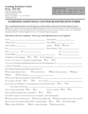 Learning Assistance Center Registration Form