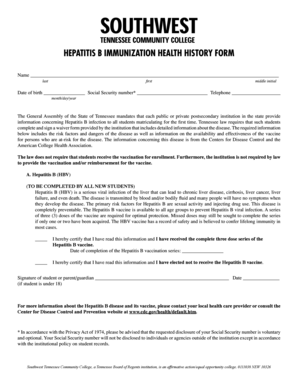Hepatitis B Immunization Health History Form