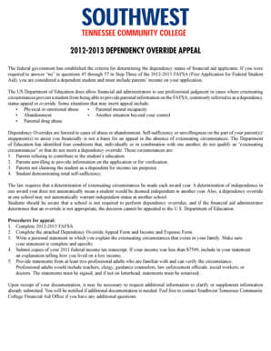2012-2013 Dependency Override Appeal