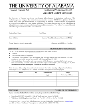 University of Alabama Financial Aid Verification Form
