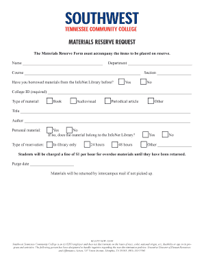 Materials Reserve Request Form
