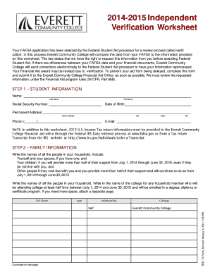 2014-2015 Independent Verification Worksheet