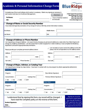 Academic & Personal Information Change Form