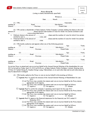 Proxy Form B for Salee Industry Public Company Limited