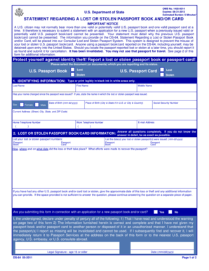 US Passport Lost or Stolen Report Form