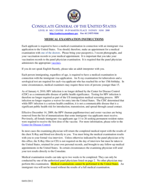US Immigrant Visa Medical Examination Instructions