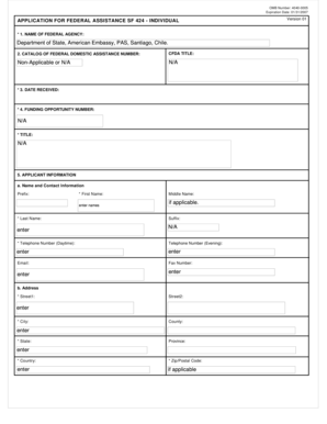 Application for Federal Assistance SF 424 - Individual