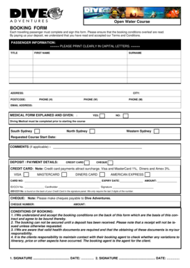 Open Water Course Booking Form