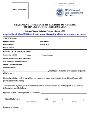 Statement of Release of Custody of a Minor