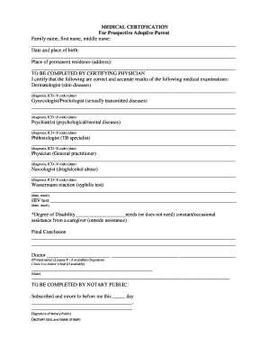 Medical Certification for Prospective Adoptive Parent