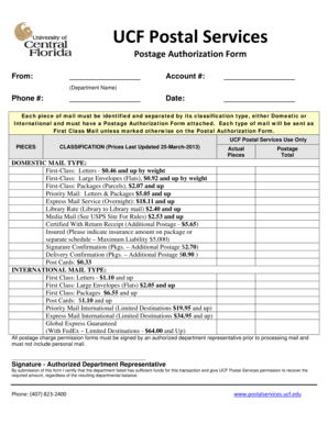 UCF Postage Authorization Form