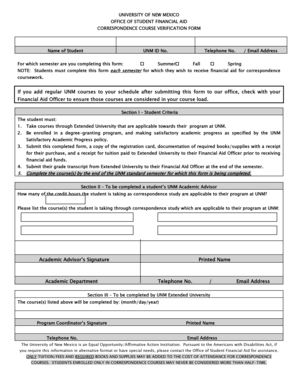 University of New Mexico Correspondence Course Verification Form