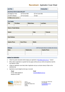 Recruitment Application Cover Sheet