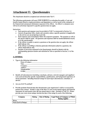 New Horizon Employee Benefits Questionnaire