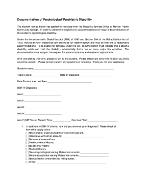 Psychological Disability Documentation Form