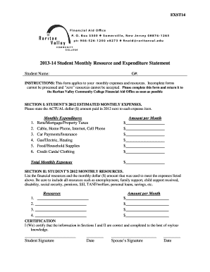 2013-14 Student Monthly Resource and Expenditure Statement