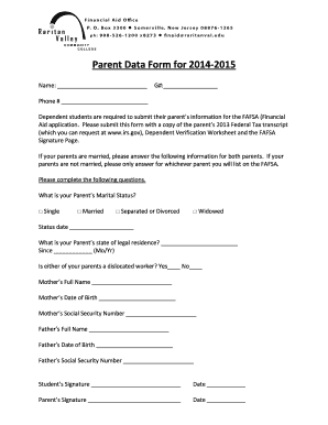Parent Data Form for FAFSA