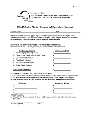 2014-15 Student Monthly Resource and Expenditure Statement