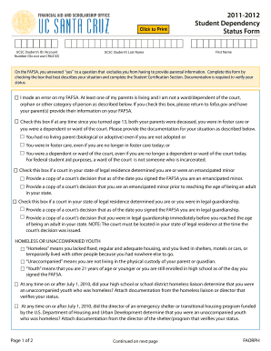 UC Santa Cruz Student Dependency Status Form