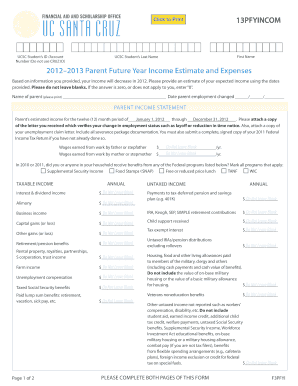 2012-2013 Parent Future Year Income Estimate and Expenses