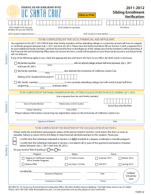 UC Santa Cruz Sibling Enrollment Verification Form