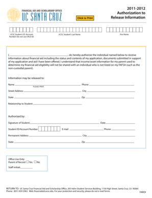 UCSC Authorization to Release Information