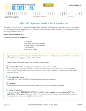 2012-2013 Dependent Student Verification Packet